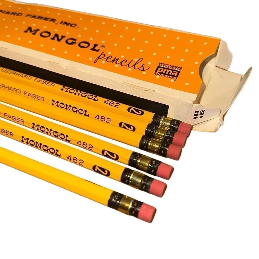 Vintage 7 Eberhard Faber Mongol 482 pencils + box 482-2, 6 Unsharpened writing t